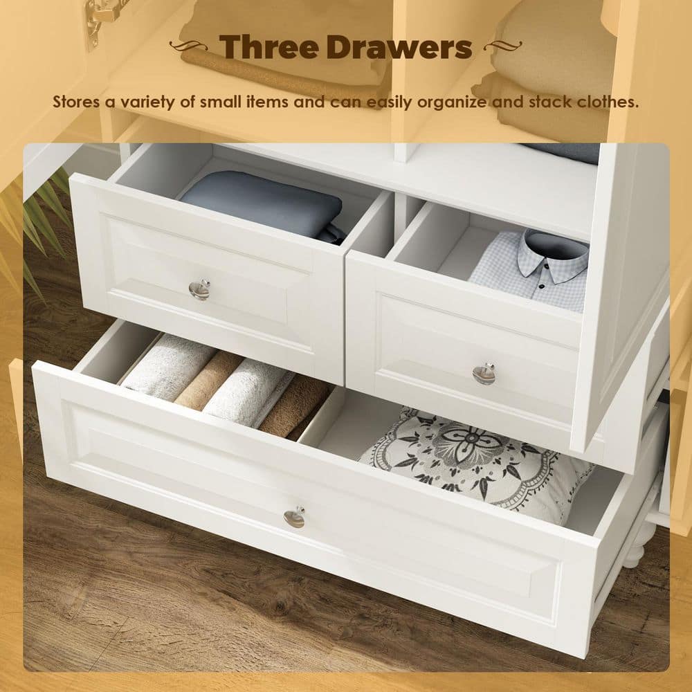 Black Paint Wood 31.5 in. W 2-Door Armoires with Hanging Rod, 3-Drawers, Adjustable Shelves 70.9 in. H x 19.7 in. D - thumbnail 8