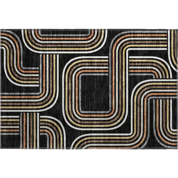 Mayfield Premium Machine Washable Abstract AMF2535 Black 2 ft. x 3 ft. Accent Rug