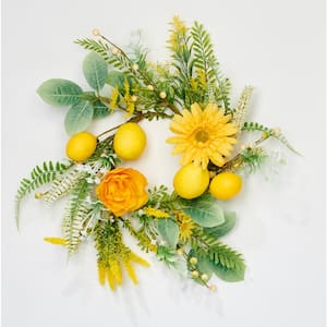 20 in. Artificial Lemon, Green Leaves and Flowers Wreath