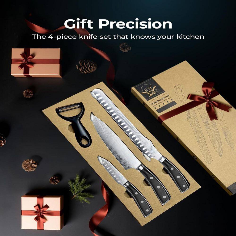 4-Piece High Carbon Stainless Steel German Knife Set, Chef's Knife, Paring Knife, Bread Knife, Peeler - Thumbnail 2