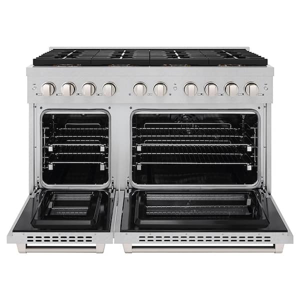 48 in. 6.7 cu. ft. Paramount Dual Fuel Range with 8-Burner DuoPro Cooktop and Dual Ovens in Satin Stainless Steel