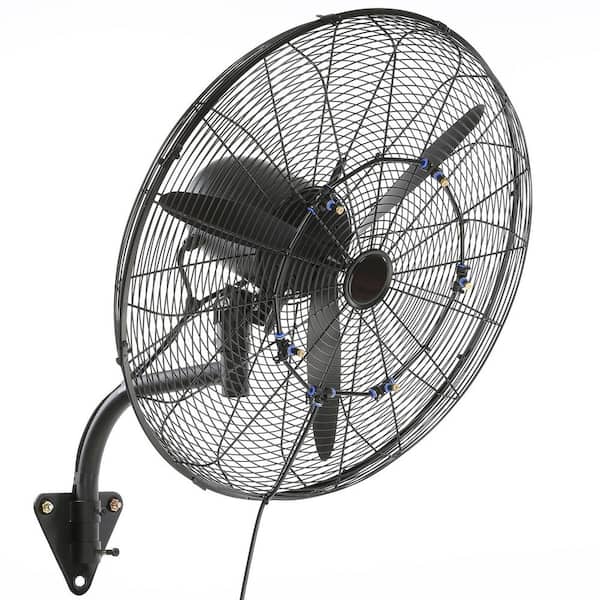 Wall-Mount Misting Fan, 24 Inch, 3-speed High Velocity Max. 7000 CFM, Waterproof Oscillating Industrial Wall Fan Black