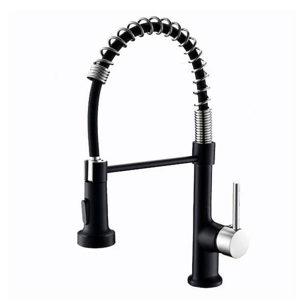 Single Handle High Arc Pull Out Sprayer Kitchen Faucet in Black and Silver