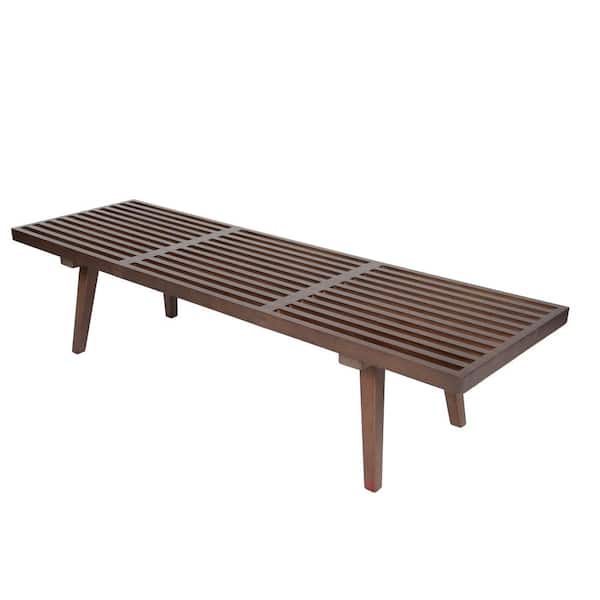 Leisuremod Inwood Platform Walnut Bench Backless with Solid Wood 60 in.
