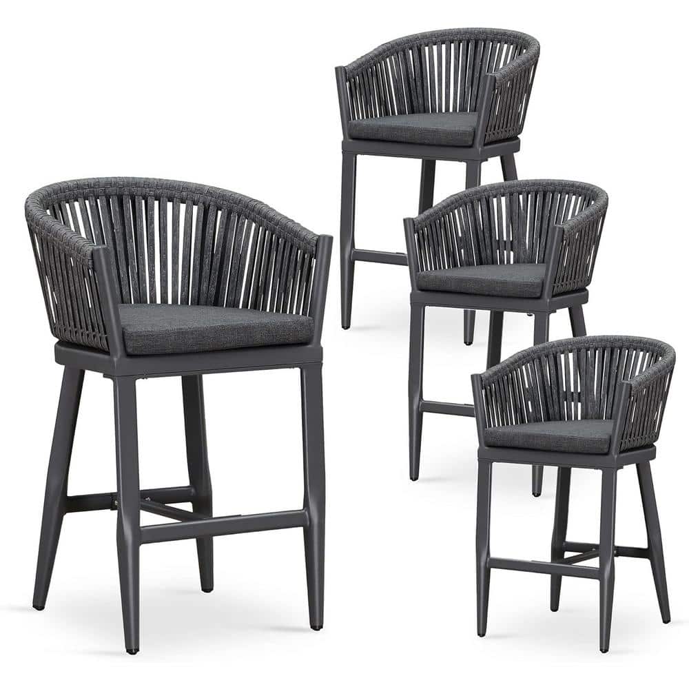 Modern Aluminum PE Rattan Counter Height Outdoor Bar Stool with Back and Grey Cushion (4-Pack) price history on PriceWatchPro