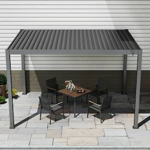 10 ft. x 13 ft. Black Outdoor Patio Aluminum Louvered Pergola Shade with Integrated Gutter