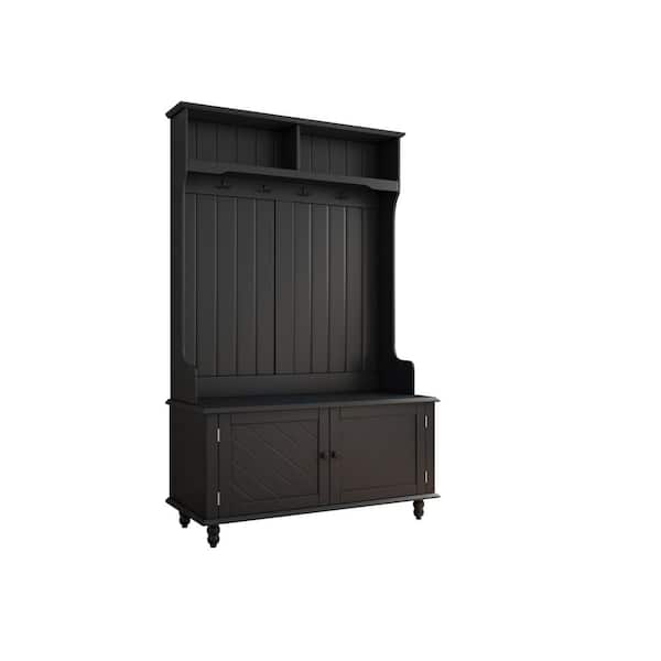 wetiny Black Hall Tree with 4-Hooks, Coat Hanger, Entryway Bench