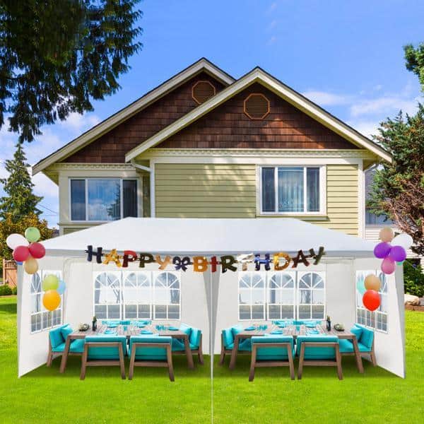 10 ft. x 20 ft. Heavy-Duty Canopy Event Tent Outdoor White Gazebo Party Wedding Tent with 4 Removable Sidewalls