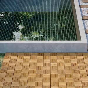 12 in. x 12 in. Square Acacia Wood Interlocking Flooring Deck Tiles Checker Pattern Patio in Brown (Pack-10 Tiles)