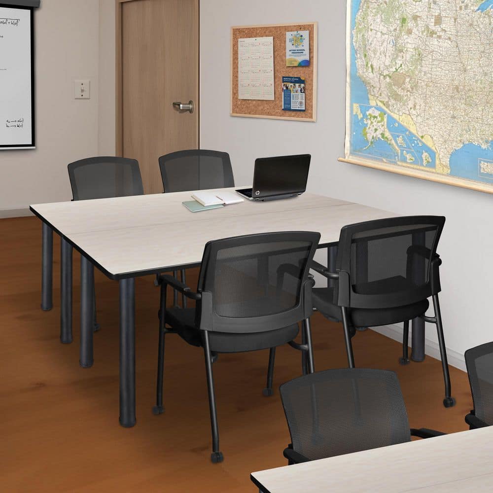 Kee 60 in. x 24 in. Maple Top Training Table Desk, Black Legs and 2 Knight Mesh Chairs
