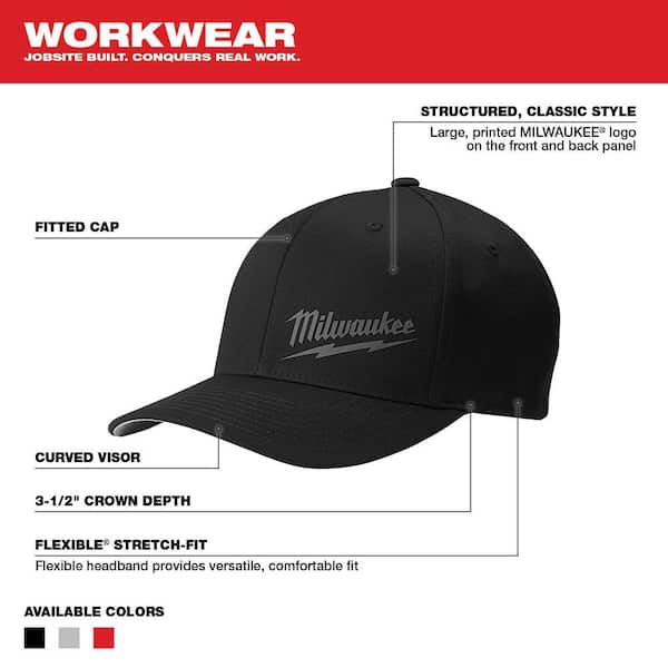 Large Fitted Milwaukee The Black Home Depot Large/Extra Hat 504B-LXL -