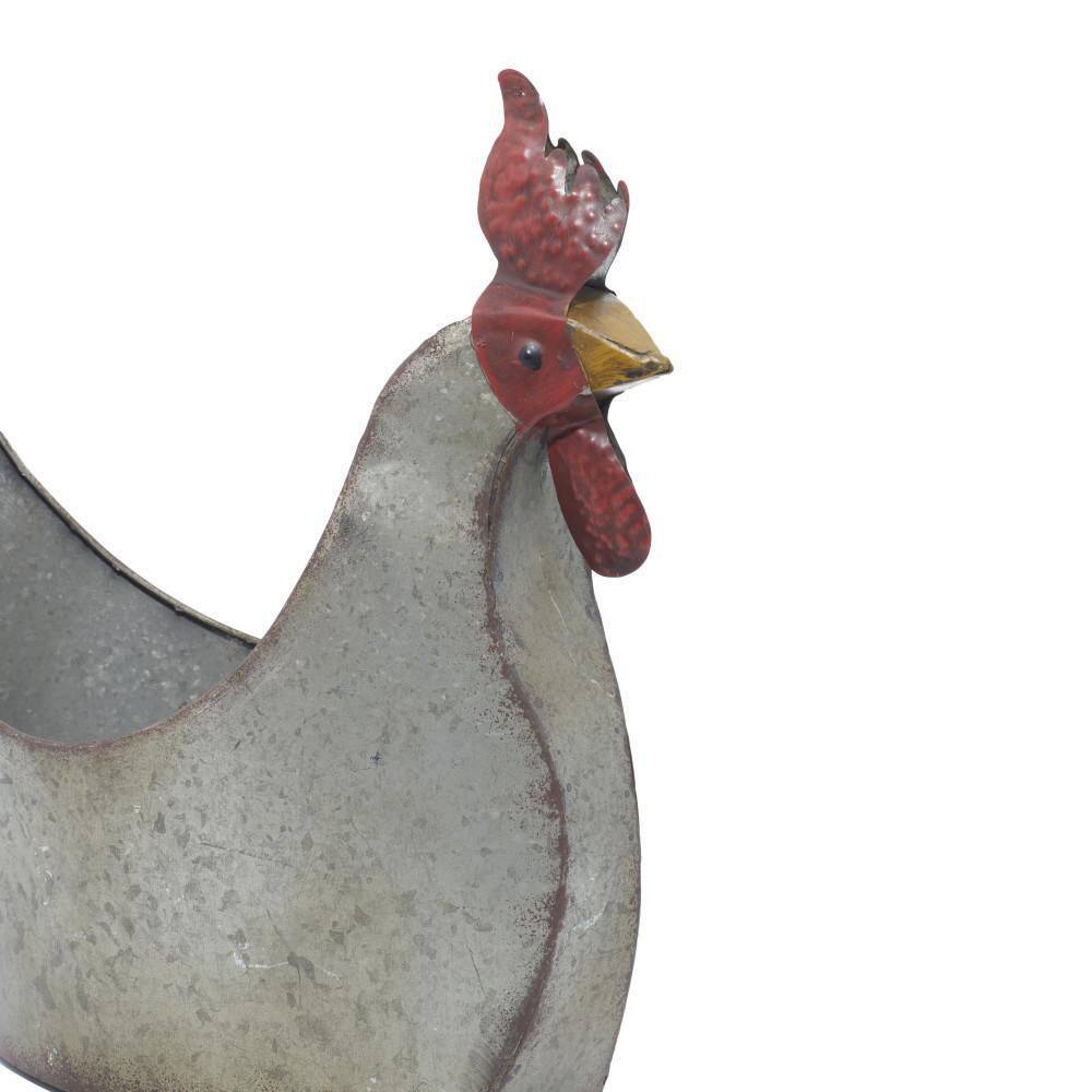 Gray Metal Rooster Novelty Planter for Indoor/Outdoor Use
