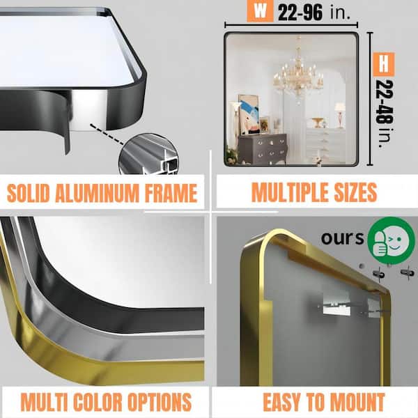 24 in. W x 36 in. H Rectangular Aluminum Framed Wall Bathroom Vanity Mirror in Black