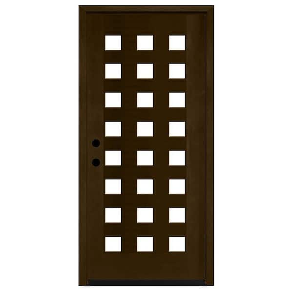 Steves & Sons 36 in. x 80 in. Modern 24 Lite Obscure Stained Mahogany Wood Prehung Front Door