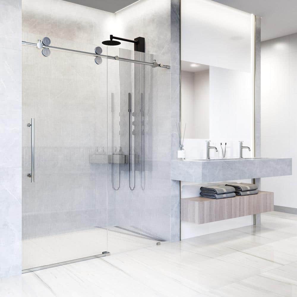 Elan Chrome Frameless Sliding Shower Door with Fluted Glass