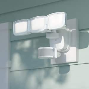 White Integrated LED Motion Sensor Dusk to Dawn 3-Head Outdoor Security Flood Light - 240-Degree - 85 ft.