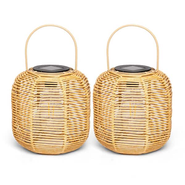 Rattan Solar Lights, Hanging Solar Lanterns Outdoor, Solar Lanterns Waterproof 2-Pack
