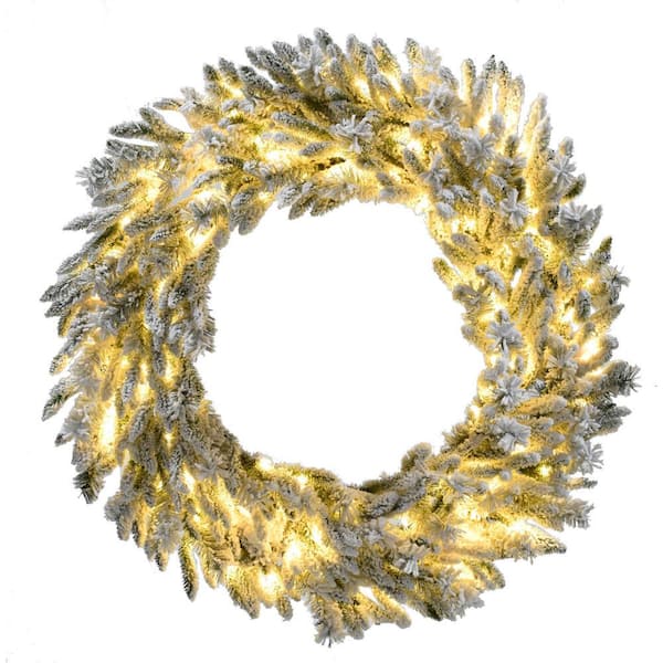 Christmas Time 36 in. Artificial Pre-Lit Wreath Arrangement with Pinecones