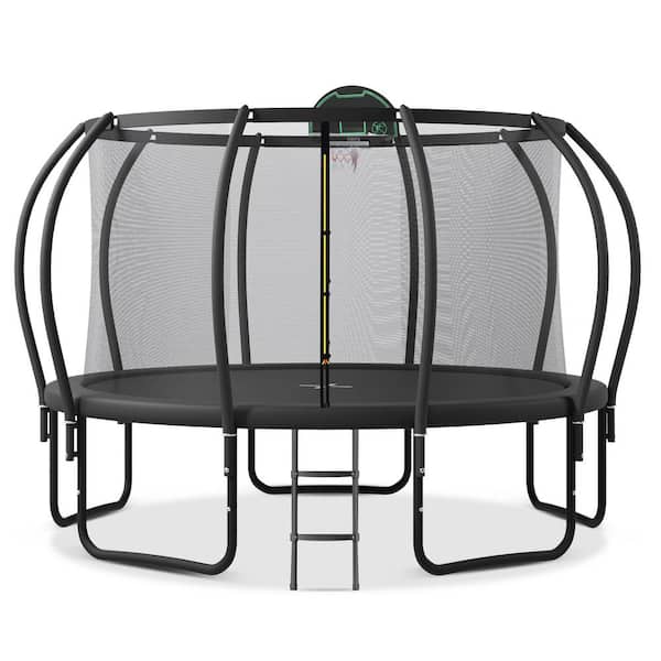 12 ft. Black Outdoor Big Trampoline with Inner Safety Enclosure Net, Ladder, PVC Spring Cover Padding