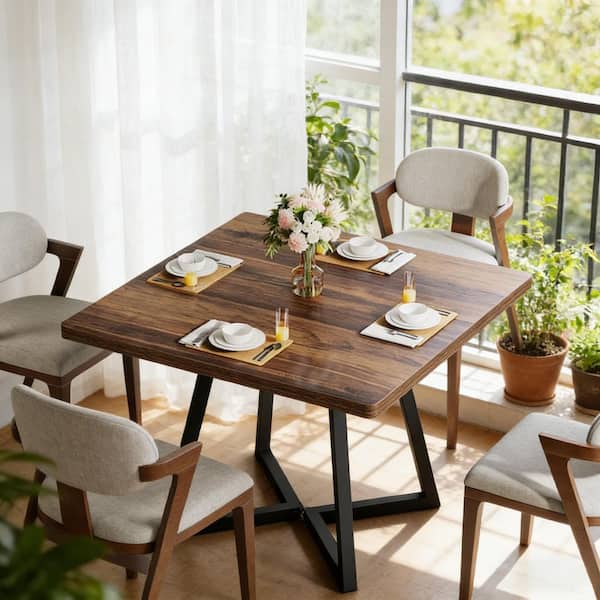Vintage Square Wood Outdoor Dining Table, Wood Kitchen Table, Classic Design Dining Table-Brown