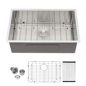 16-Gauge Stainless Steel 30 in. Single Bowl Undermount Kitchen Sink with Bottom Grid