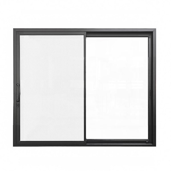 96 in. x 80 in. Matte Black Left Handle Aluminum Sliding Patio Door with Low-E glass, Screen, and Lockset