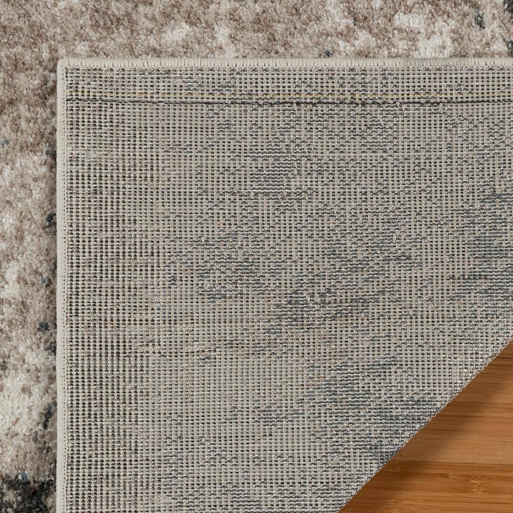 Huma Beige and Blue Tufted Polypropylene 2x8 Runner Rug
