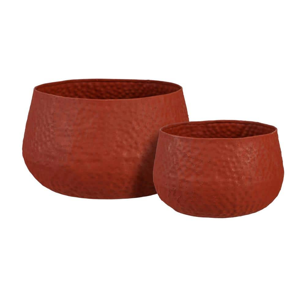 Evergreen Enterprises 10 in. Terracotta Finish Metal Nested Planter ...