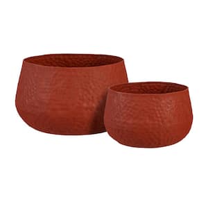 10 in. Terracotta Finish Metal Nested Planter (Set of 2)