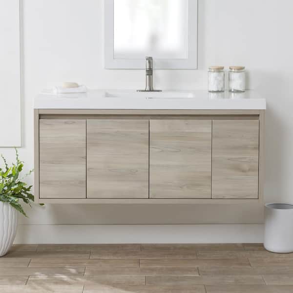 Domani Millhaven 49 in. W x 19 in. D x 22 in. H Single Sink Floating Bath Vanity in Sable with White Cultured Marble Top