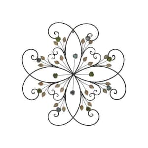 24 in. x 24 in. Black Metal Outdoor Flower Scroll 3D Wall Sculpture