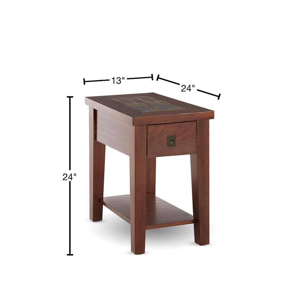 Transitional Medium Cherry Chairside End Table with Slate Inlay