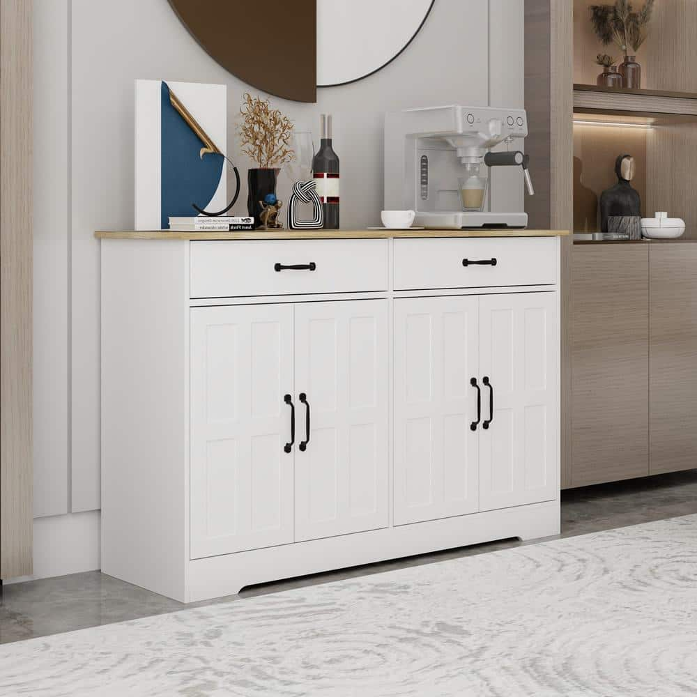 Nestfair White and Natural Wood 47.95 in. Sideboard Buffet with Drawers ...