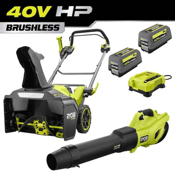 40V HP Brushless 21" Single-Stage Auger Propelled Snow Blower & 650 CFM Leaf Blower w/ (2) 8.0 Ah Batteries & Chargers
