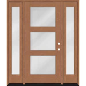 Regency 64" x 80" Modern 3 Lite Equal Clear Glass LHIS AutumnWt Mahogany Fiberglass Prehung Front Door w/Dbl 12" SL