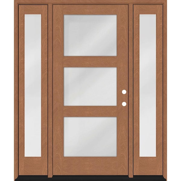 Steves & Sons Regency 64" x 80" Modern 3 Lite Equal Clear Glass LHIS AutumnWt Mahogany Fiberglass Prehung Front Door w/Dbl 12" SL