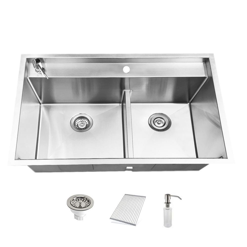 SINK DEPOT 16-Gauge Stainless Steel 33 in. Double Bowl Undermount