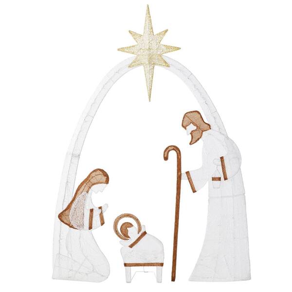 VEIKOUS 5 ft. Cool White LED Nativity Set Christmas Holiday Yard ...
