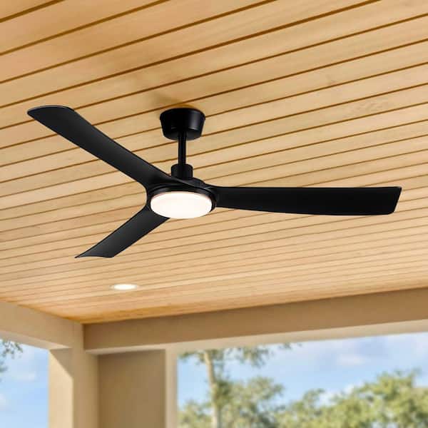 Nebula‌ 56 in. Outdoor Black Waterproof Ceiling Fan with Light, Downrod Mounted for Patios, Courtyards, IP66 Rating