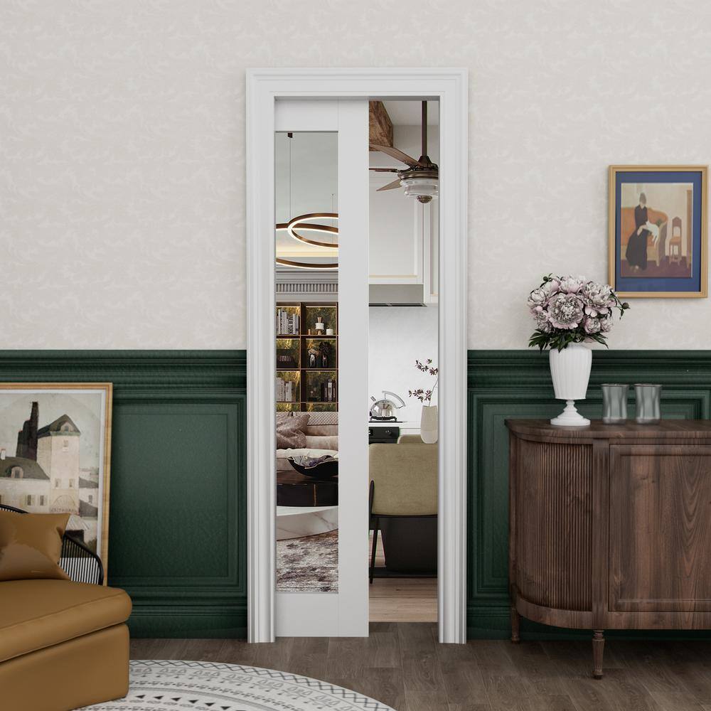 White Primed MDF Pocket Door Frame with Soft Close Hardware Kit