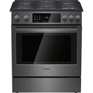 800 Series 30 in. 4.8 cu. ft. Slide-In Gas Range with Self-Cleaning Convection Oven in Black Stainless Steel