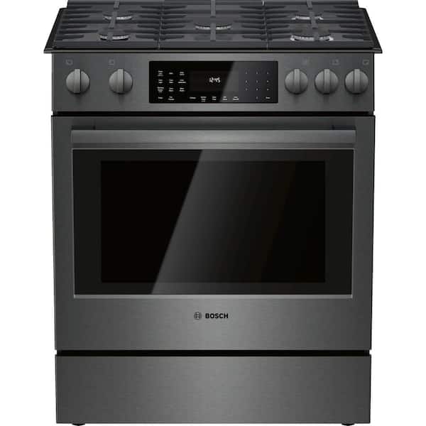 Bosch 800 Series 30 in. 4.8 cu. ft. Slide-In Gas Range with Self-Cleaning Convection Oven in Black Stainless Steel