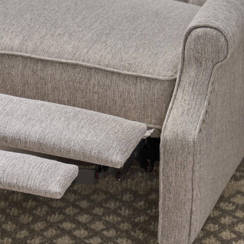 Light Gray Tufted Fabric Push Back Recliner with Wood Legs