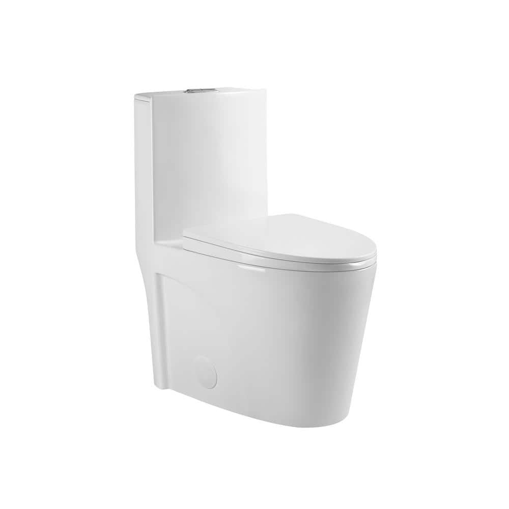 12 in. 1-Piece 1.28/1.6 GPF Dual Flush Elongated Toilet in Glossy White wit