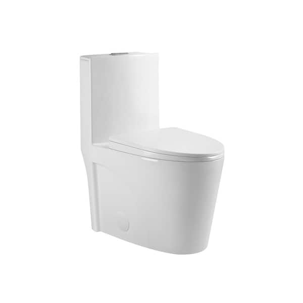 Unbranded 12 in. 1-Piece 1.28/1.6 GPF Dual Flush Elongated Toilet in Glossy White with Soft Close Seat