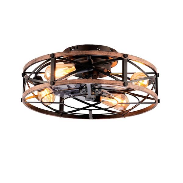 19" Bronze Flush Mount Ceiling Fan with Remote, Multi-Function, for Bedroom/Living Room, No Bulbs Included