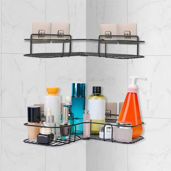 2pcs Shower Caddy Shelf Accessories Modern Matte Black Bathroom Corner  Shelves Kitchen Wall Shelf Shower Shampoo Storage Rack