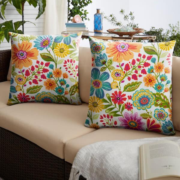 SORRA HOME Multi Floral Outdoor Knife Edge Throw Pillows (2-Pack