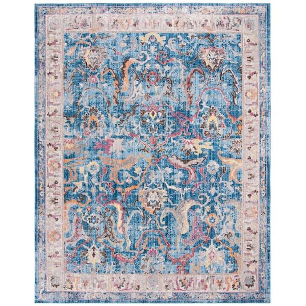SAFAVIEH Bristol Blue/Light Gray 7 ft. x 7 ft. Square Distressed Floral Area Rug