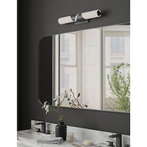 Grafton 24 in. 1-Light Dark Matte Black LED Vanity Light Bar with Etched White Glass Shade